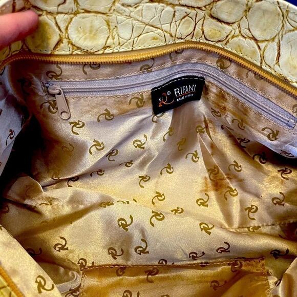 Ripani Pale Yellow Ripple Embossed Italian Leather Handbag - Picture 4 of 4